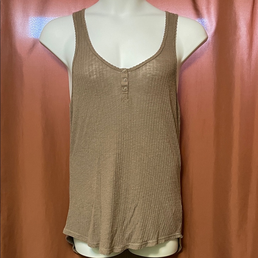 P.J. Salvage Brown Ribbed Button Tank Top